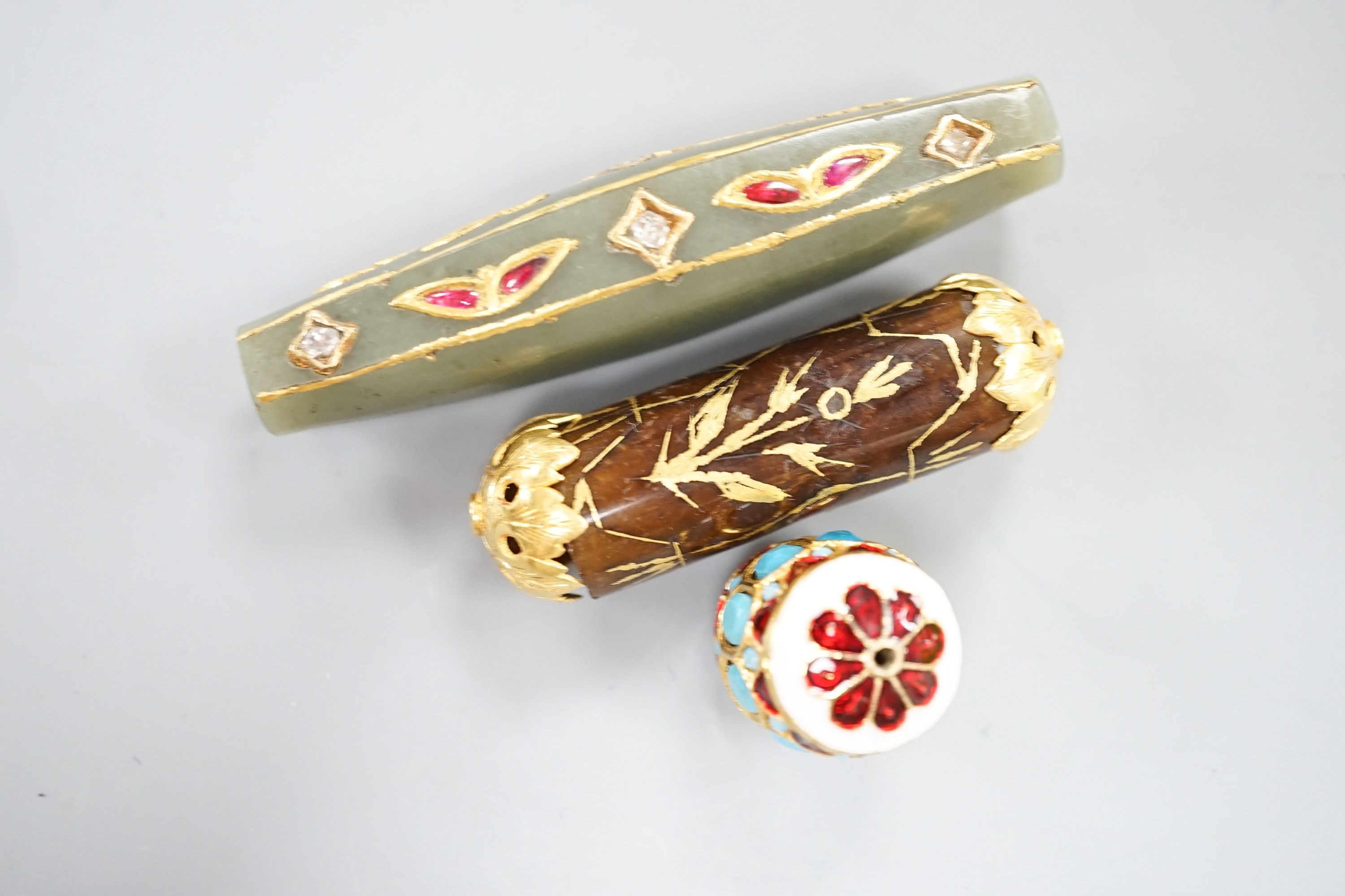 Three assorted Indian curios including gem and diamond set and enamelled, largest 7cm